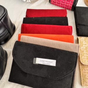 Elegant black felt pouch with flap.