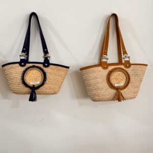 Large straw basket with golden brown edges.