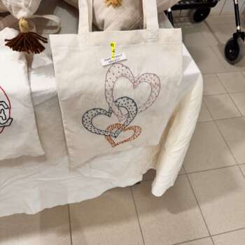 Sac cabas en toile brodé « Cœurs »