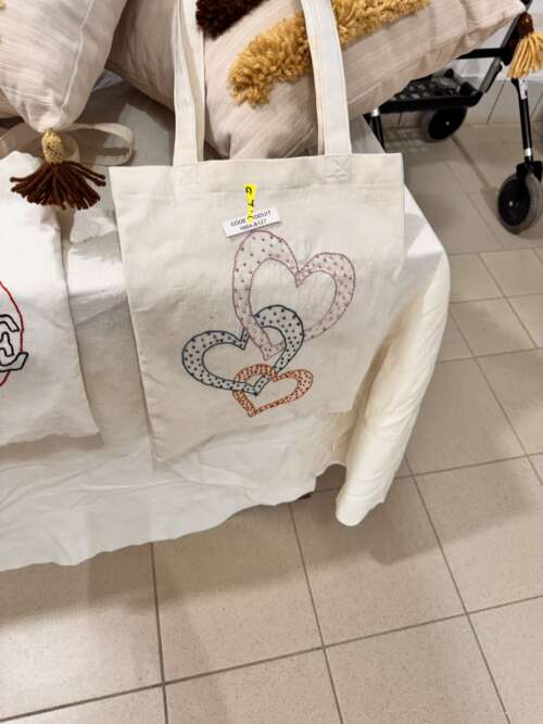 Sac cabas en toile brodé « Cœurs »