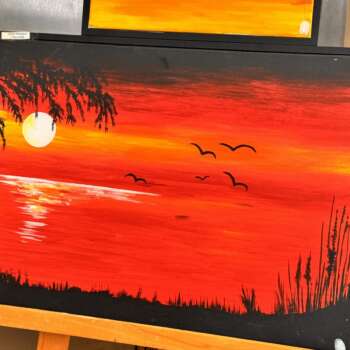 Toile « Coucher de soleil aux oiseaux »