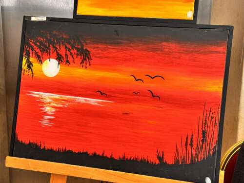 Toile « Coucher de soleil aux oiseaux »