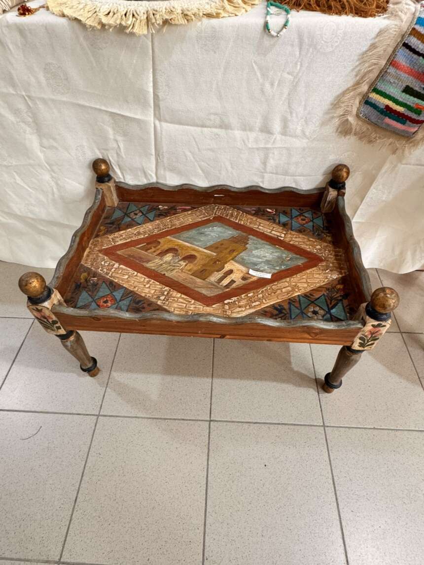 Plateau en bois marqueté géométrique