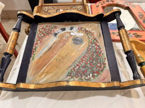 Plateau en bois peint « Paon »