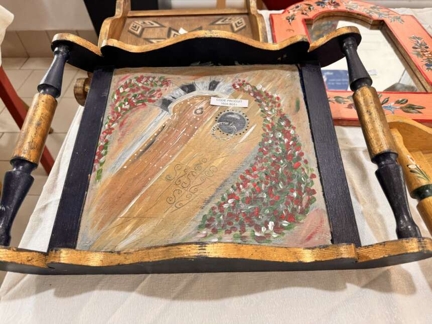 Plateau en bois peint « Paon »