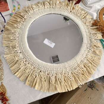 Miroir rond à franges de raphia