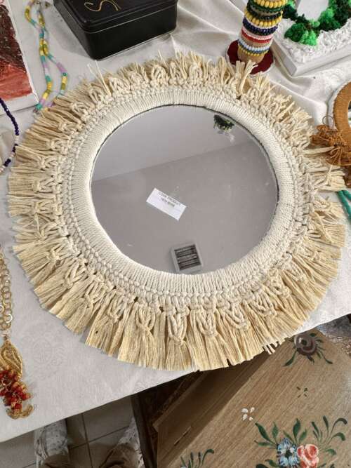 Miroir rond à franges de raphia