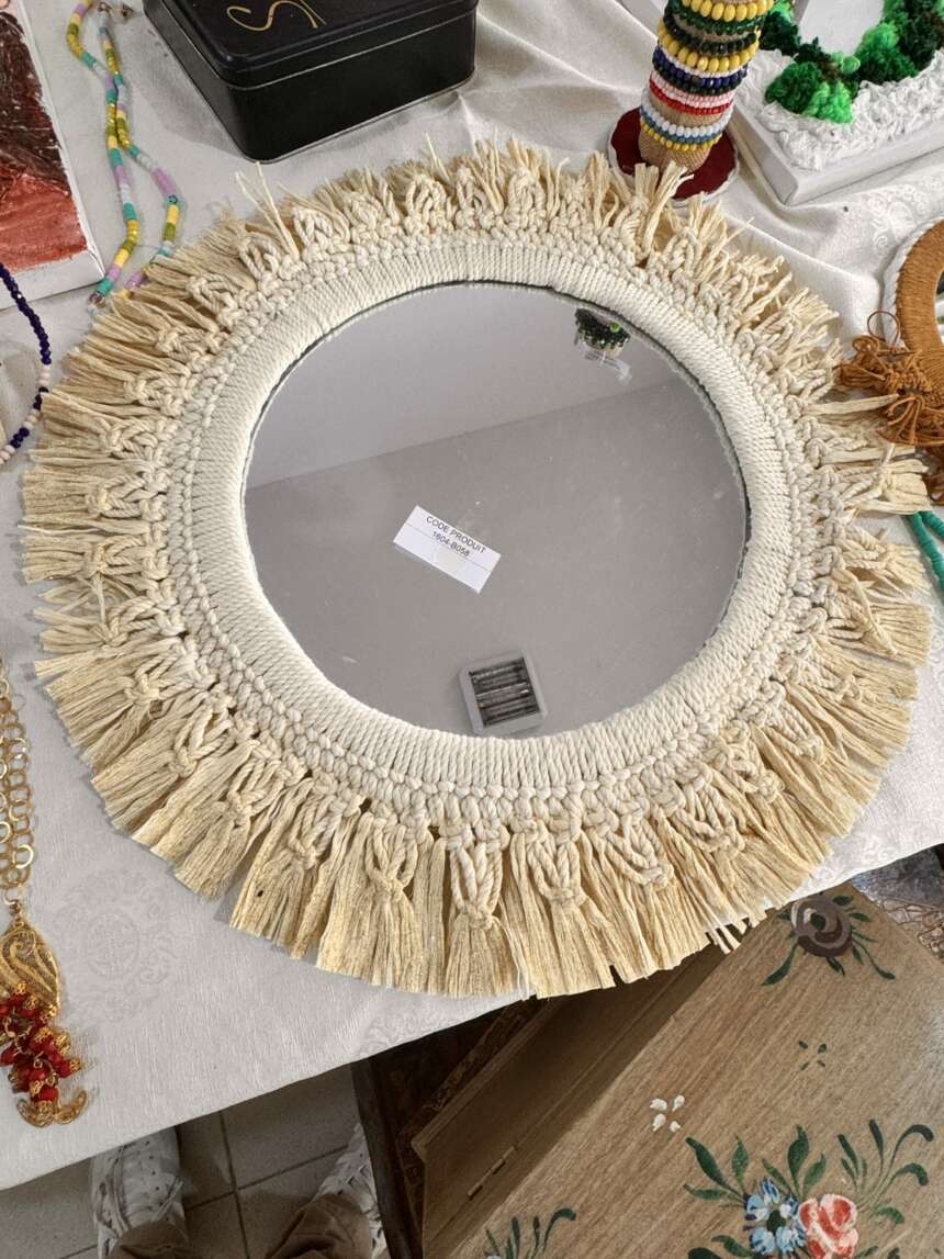 Miroir rond à franges de raphia
