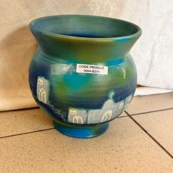 Vase en céramique peint bleu-vert