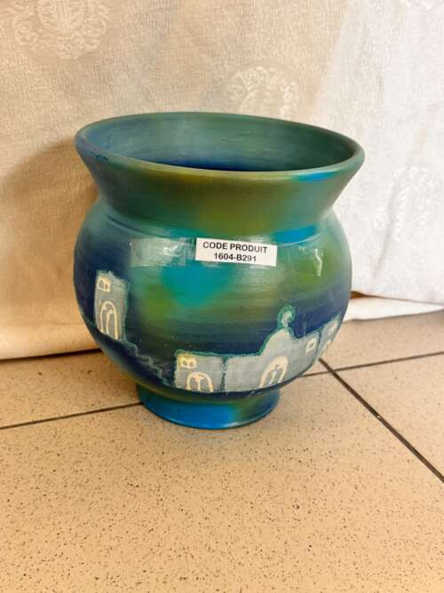 Vase en céramique peint bleu-vert