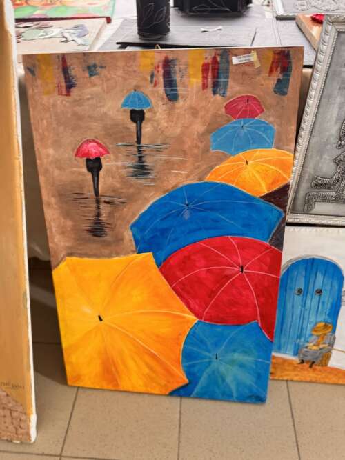 Toile « Parapluies sous la pluie »
