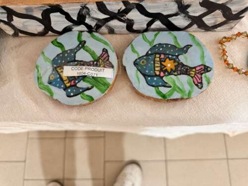 Dessous-de-verre en bois peint « Poissons »