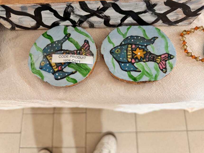 Dessous-de-verre en bois peint « Poissons »