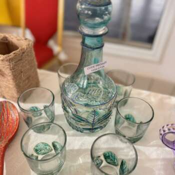 Service à liqueur en verre peint