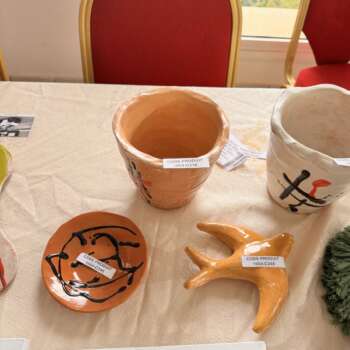 Coupelle et oiseau décoratifs en céramique peinte