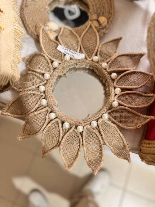 Miroir soleil en jute et perles