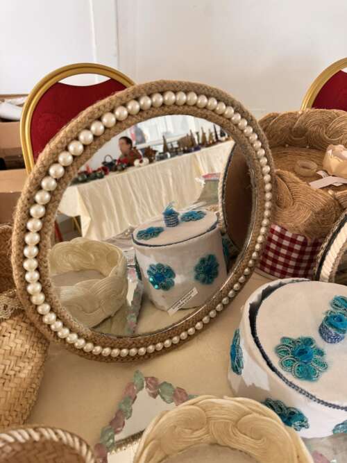 Miroir rond à perles