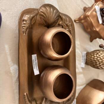 Vide-poche double en céramique doré à motif floral