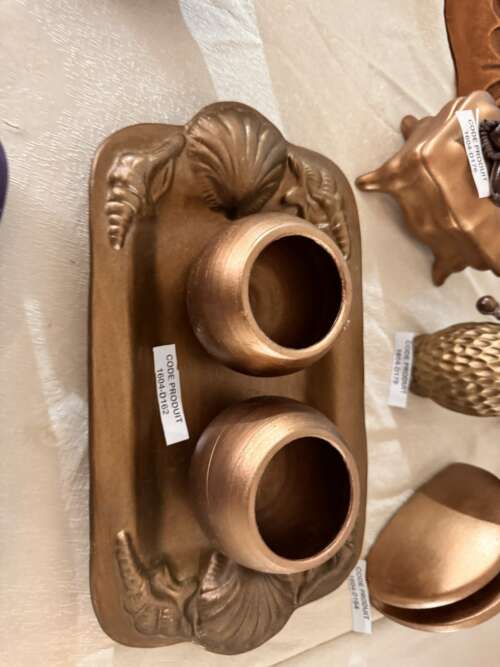 Vide-poche double en céramique doré à motif floral