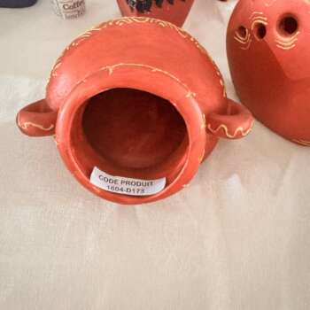 Cache-pot en céramique orange à liseré doré